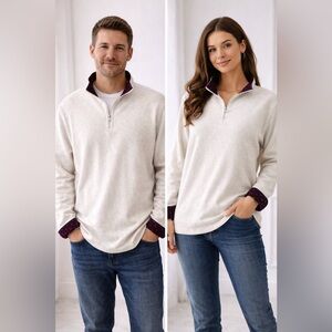 Orvis Quarter Zip Pullover Sweater Cream XL Unisex Men’s Cozy Classic